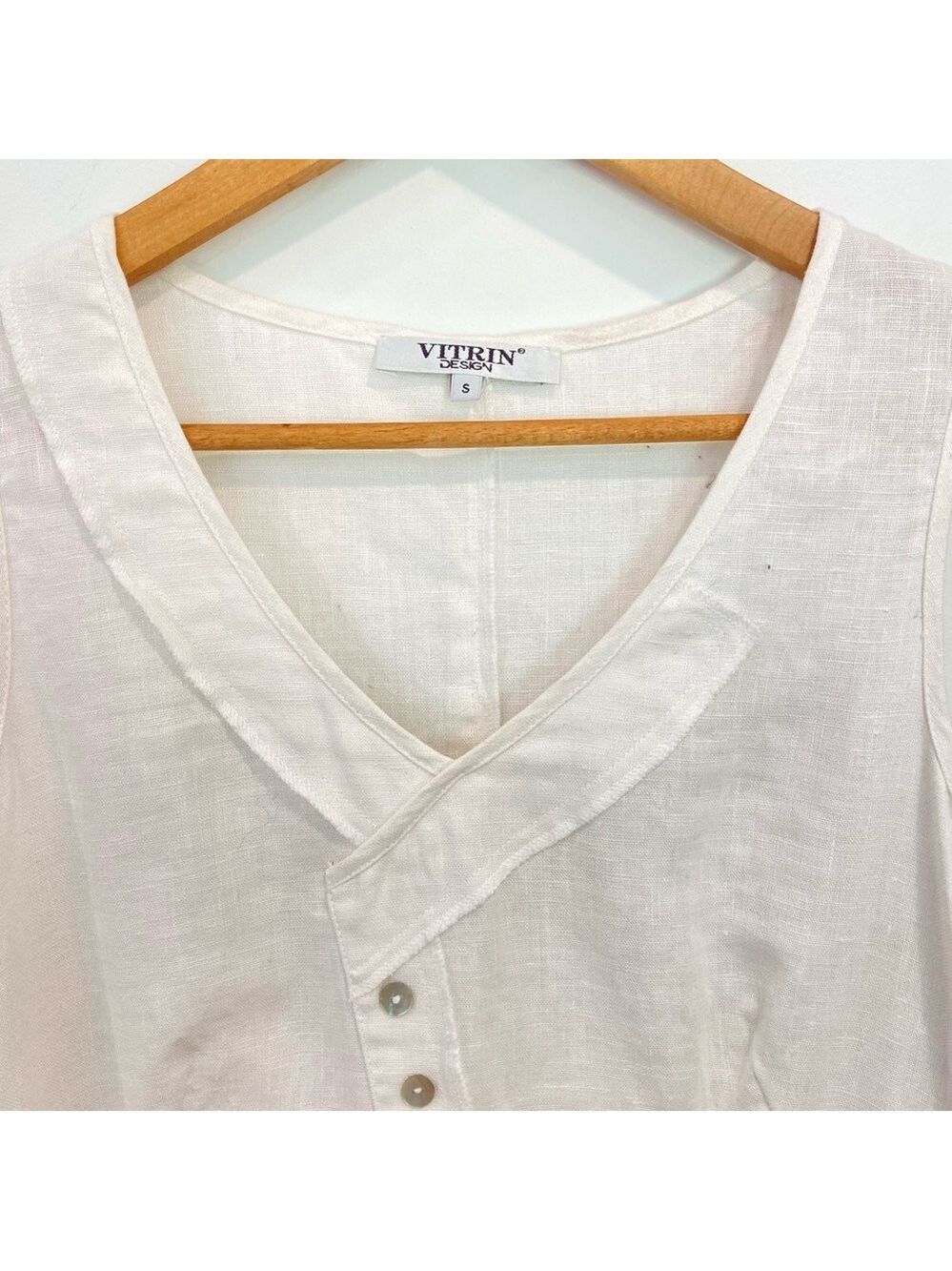 Linen tunic/dress/top ecru natural white Vitrin design asymmetric sleeveless sma - Picture 8 of 15